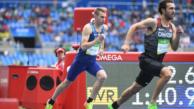 Clayton Murphy of the United States competes in a men's 800-meter heat  at Estadio Olimpico Joao Havelange during the 2016 Rio Summer Olympic Games.