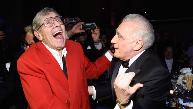 Jerry Lewis and Director Martin Scorsese attend the Friars Club event honoring Martin Scorsese with the Entertainment Icon Award at Cipriani Wall Street on Sept. 21, 2016 in New York.  Jerry Lewis starred alongside Robert De Niro in Martin Scorsese's 1982 film 'The King of Comedy.'