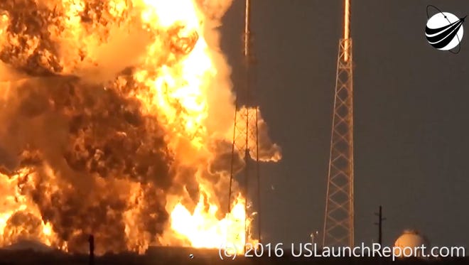 SpaceX's Falcon 9 rocket explodes on the pad at Cape Canaveral Air Force Station on Thursday, Sept. 1, 2016.
