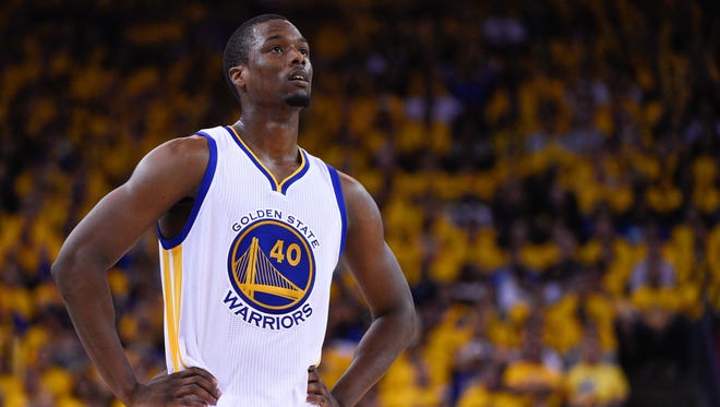 Harrison Barnes looks on during the third quarter in Game 2 of the second round of the NBA Playoffs against the Memphis Grizzlies at Oracle Arena.