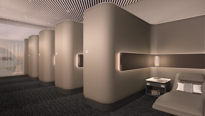 Rendering of a Polaris lounge, coming to nine U.S. airports for United international business class fliers.