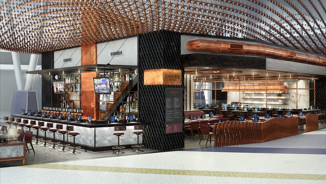 A rendering of a bar area planned for Houston's terminal updates.