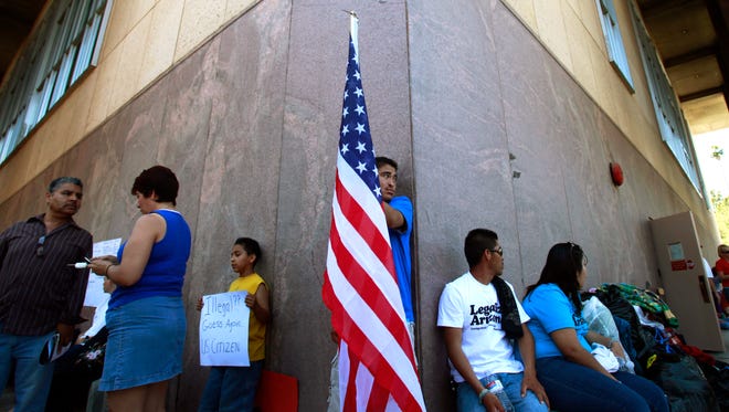 Protesters at the Arizona state capitol in Phoenix in 2010.