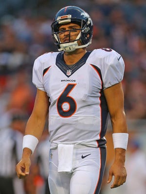 Denver Broncos quarterback Mark Sanchez (6) during the first quarter against the Chicago Bears at Soldier Field.