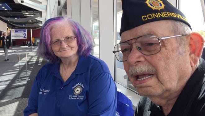 American Legion members Marti and Dave Chapman of Indiana discuss their views of President Trump on Tuesday, Aug. 22, 2017, ahead of Trump's speech to the American Legion convention in Reno on Wednesday, Aug. 23, 2017.