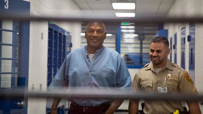 O.J. Simpson walks during his parole hearing at the Lovelock Correctional Center on July 20, 2017.