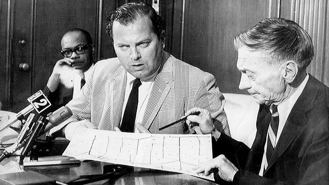 Mayor Jerome Cavanagh, left, and his police commissioner, Ray Girardin, in 1967. Discussing how the riot affected him as mayor, Cavanagh said: "I was sure of myself, got praised, and now I can't guarantee anything."