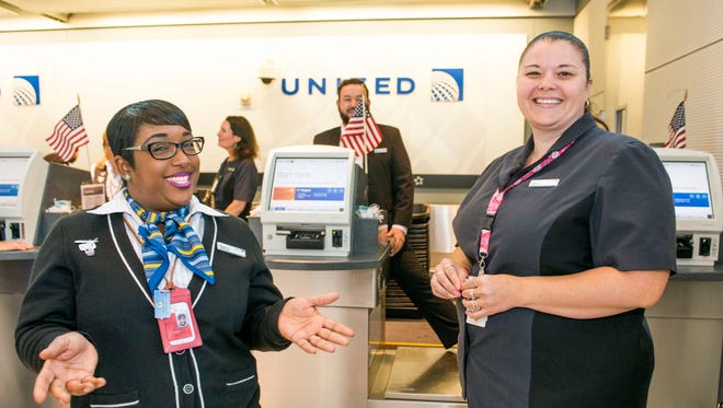 United workers helped check-in U.S. Olympians at a send-off for the team at Houston Bush Intercontinental on Aug. 3, 2016.
