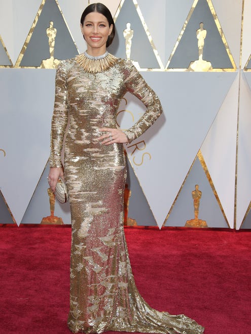 Jessica Biel in her metallic Kaufman Franco gown.