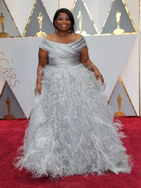 Octavia Spencer in a full and feathery Marchesa gown.