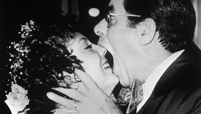 Jerry Lewis jokes with his new bride SanDee Pitnick on Feb. 13, 1983, during a small private ceremony in Miami.