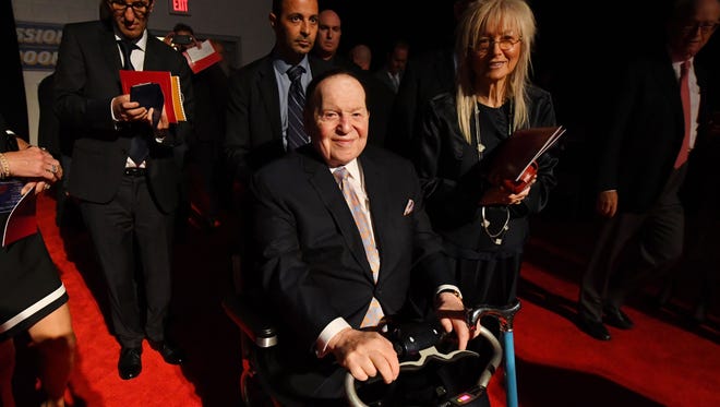 Casino magnate Sheldon Adelson enters the hall before the first presidential debate at Hofstra University between Democratic presidential candidate Hillary Clinton and Republican presidential candidate Donald Trump.