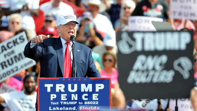 Republican presidential nominee Donald Trump speaks at a rally in Lakeland, Fla., on Oct. 12, 2016.