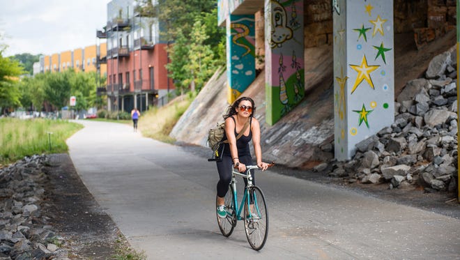 The Atlanta BeltLine’s completed Eastside Trail is a popular destination for cyclists and runners. Each fall, the organization sponsors Art on the BeltLine, inviting visual and performance artists to create installations along the trail.
