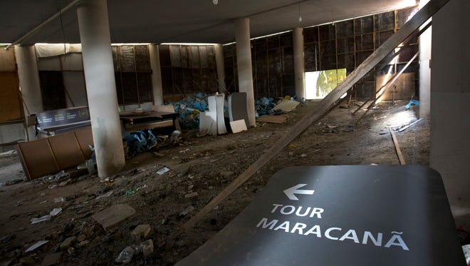 This Feb. 2, 2017 photo shows the inside of Maracana stadium in Rio de Janeiro. The stadium was renovated for the 2014 World Cup at a cost of about $500 million, and largely abandoned after the Olympics and Paralympics, then hit by vandals.