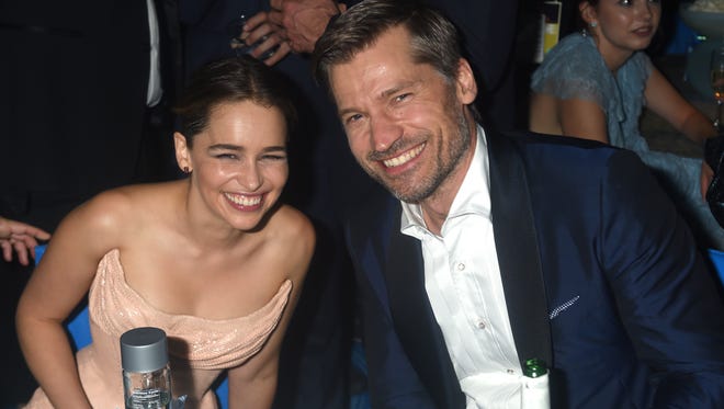 Emilia Clarke and Nikolaj Coster-Waldau at the HBO Emmy After Party.