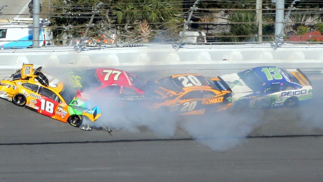 Ty Dillon (13) and Matt Kenseth (20) were part of a multicar wreck near the end of the second stage.
