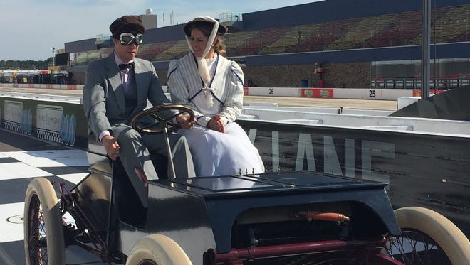 Brad Keselowski drove a replica of a 1901 Ford around the Michigan International Speedway layout on Friday.