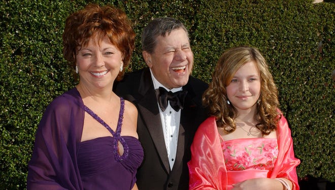 Jerry Lewis, wife SanDee and daughter Daniele arrive at the 2005 Emmy Creative Arts Awards on Spetember 11, 2005 at Shrine Auditorium in Los Angeles.