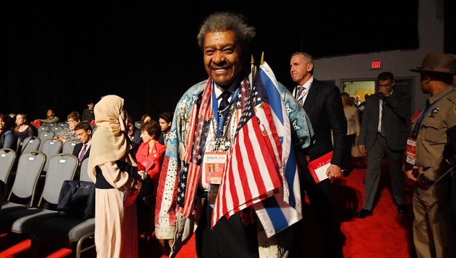 Boxing promoter Don King enters the hall before the first presidential debate at Hofstra University between Democratic presidential candidate Hillary Clinton and Republican presidential candidate Donald Trump.