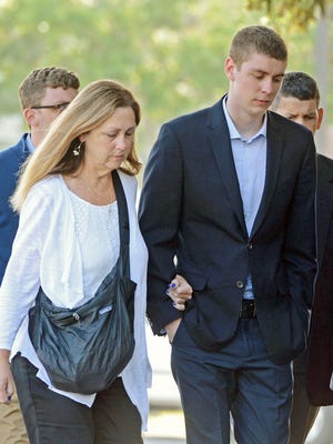 In this June 2, 2016 photo, Brock Turner makes his way into the Santa Clara Superior Courthouse in Palo Alto, Calif.