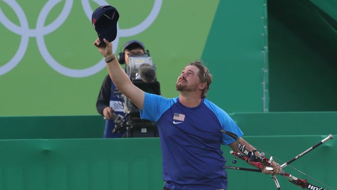 American Brady Ellison gets emotional after clinching the bronze medal in men's archery.