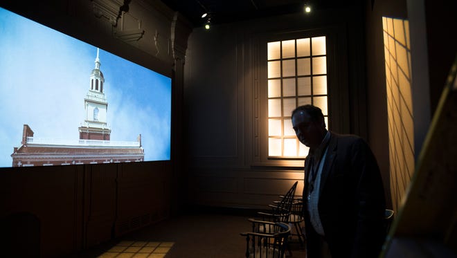 Vice President of Collections, Exhibitions and Programming Dr. R. Scott Stephenson walks inside a replica of Independence Hall at the upcoming Museum of the American Revolution Friday, March 24 in Philadelphia.