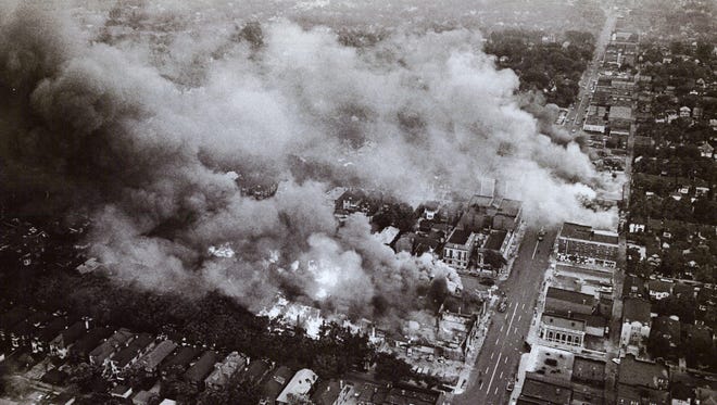 Pingree Street in Detroit burns during rioting in 1967.