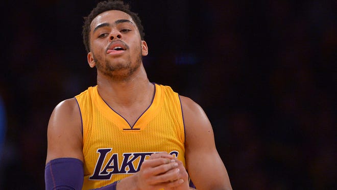 Los Angeles Lakers guard D'Angelo Russell (1) has caused problems with his team.