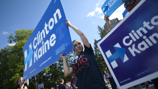 Supporters of Hillary Clinton are seen outside the hall ahead of the debate.