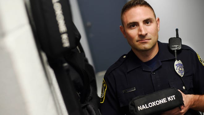 York Area Regional patrol officer Josh Crimmel holds a naloxone kit. In 2016, York Area Regional police officers saved 15 people using the antidote that can reverse an opioid overdose. But tracking the amount of saves beyond police departments is difficult. Hospitals, recovery homes, firefighters, schools all carry naloxone in York County as officials continue to addressing a growing heroin epidemic.