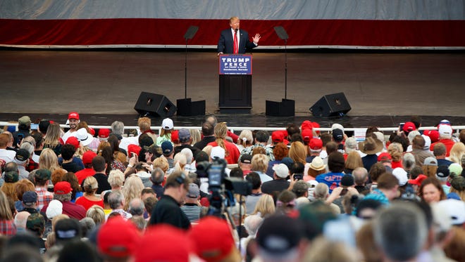 Donald Trump speaks during a campaign rally on Oct. 5, 2016, in Henderson, Nev.