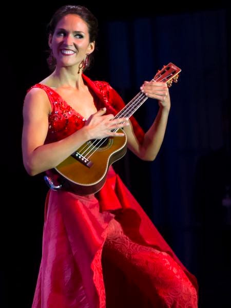 Miss Onalaska Erin O'Brien performs the song Wipeout on the ukulele in the talent portion of Thursday's preliminary Miss Wisconsin scholarship pageant at the Alberta Kimball Auditorium June 15, 2017.