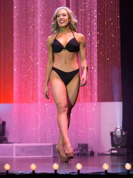 Miss Northern Lights April Haldeman wins Thursday preliminary lifestyle and fitness competition of the Miss Wisconsin scholarship pageant at the Alberta Kimball Auditorium June 15, 2017.