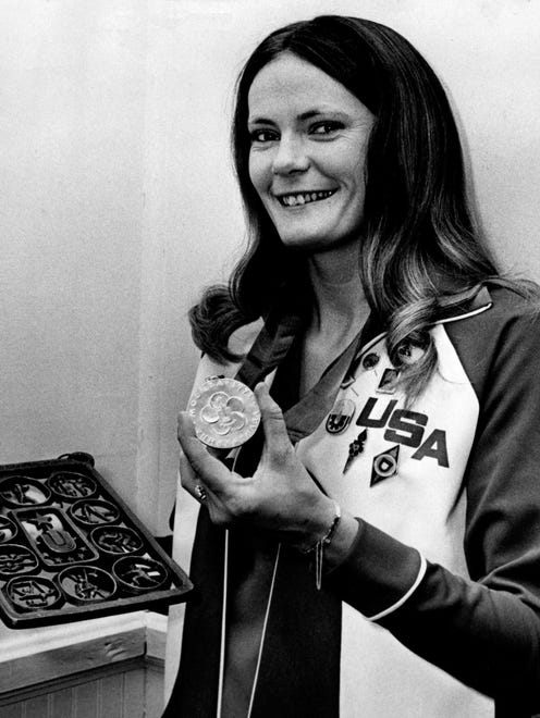 Pat Head (later Summitt) displays medals from international competition, which includes the 1973 World University Games in Moscow.