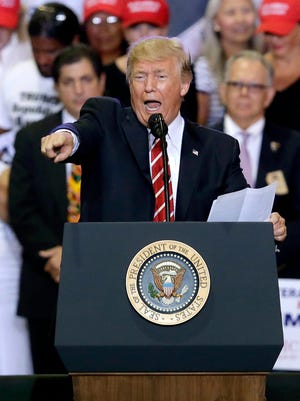 President Trump speaks at a rally at the Phoenix Convention Center on Tuesday, Aug. 22, 2017, in Phoenix.