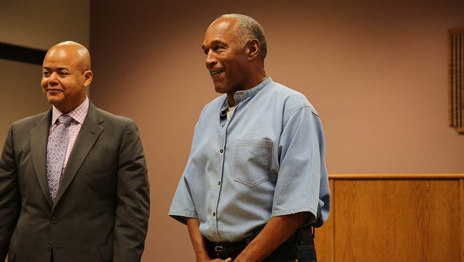 O.J. Simpson looks on during a parole hearing at the Lovelock Correctional Center on July 20, 2017.