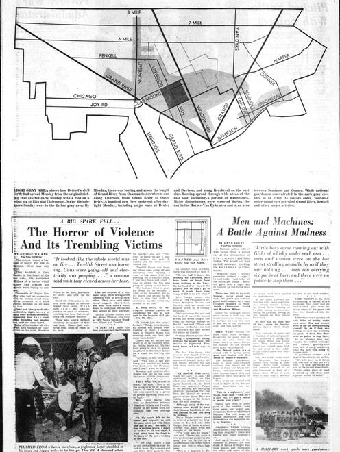 Headline on the page, "How the Flames of Arson and Violence Fanned Across Detroit." From the Detroit Free Press, July 25, 1967 and the riots in Detroit.