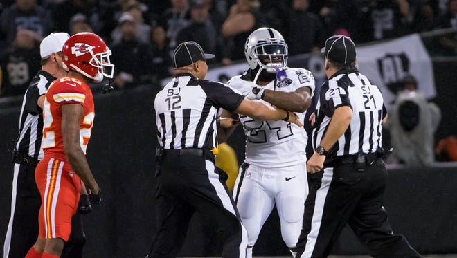 Raiders RB Marshawn Lynch: Suspended one game for making contact with an official.