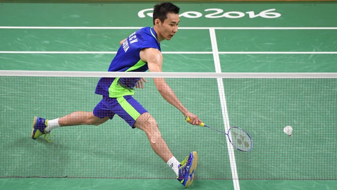 Chong Wei Lee of Malaysia competes against Long Chen of China during the men's badminton singles gold medal match during the Rio 2016 Summer Olympic Games at Riocentro - Pavilion 4.