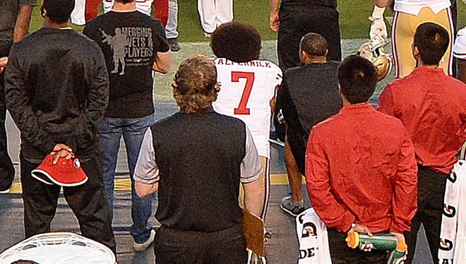 Colin Kaepernick began his national anthem protest in the preseason. Initially he remained seated on the bench during the anthem, before deciding to kneel.