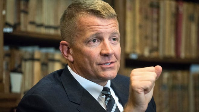 Erik Prince is a former Navy SEAL officer and founder of Blackwater USA. He is chairman of the Frontier Services Group, a logistics company focused on Africa and South Asia.