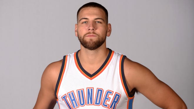 Mitch McGary poses for portraits during Oklahoma City Thunder media day at Chesapeake Energy Arena.