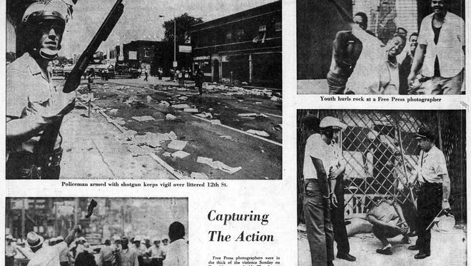 Headline on the page, "Capturing the Action." From the Detroit Free Press, July 24, 1967 and the riots in Detroit.