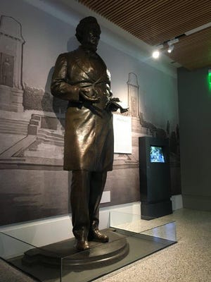 The 8-1/2-foot-tall statue of Jefferson Davis, president of the Confederacy, stood for eight decades in the South Mall of the University of Texas at Austin. It was recently removed and today is the center of an exhibit of the statue at UT's Dolph Briscoe Center for American History.