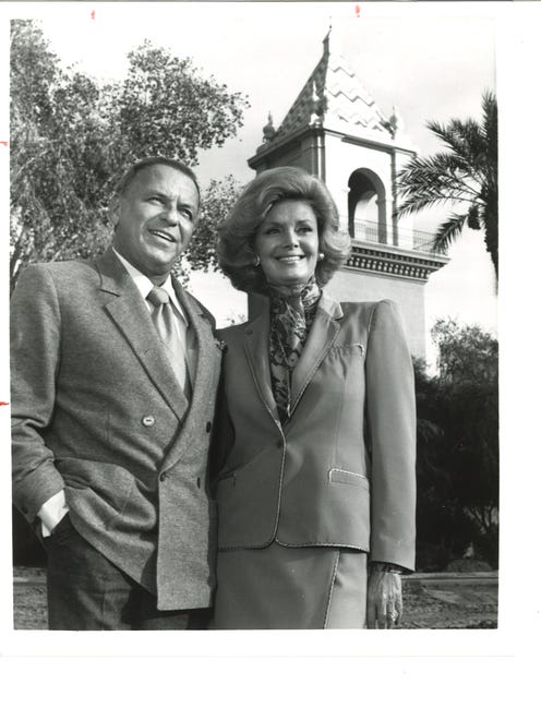 Frank and Barbara Sinatra in front of the El Mirador Tower at Desert Regional Medical Center in Palm Springs.