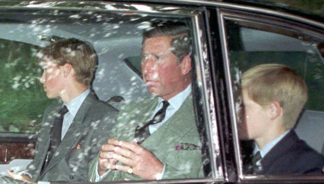Prince Charles, Prince William and Prince Harry left church in Balmoral, Scotland on Aug. 31, 1997, after hearing the news of the death of Princess Diana earlier that day.