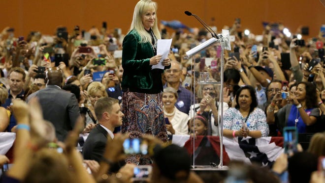 Barry Goldwater’s granddaughter Carolyn Goldwater Ross endorsed Hillary Clinton before introducing first lady Michelle Obama at the Arizona Democratic Party Early Vote rally at the Phoenix Convention Center on Thursday, Oct. 20, 2016. Michelle Obama is campaigning for Democratic presidential nominee Hillary Clinton.