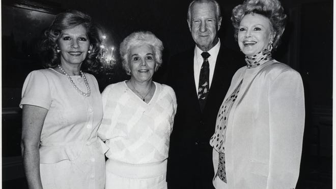L to R: Mrs. Roger Moore, Judy and former Vice President Spiro Agnew, Barbara Sinatra