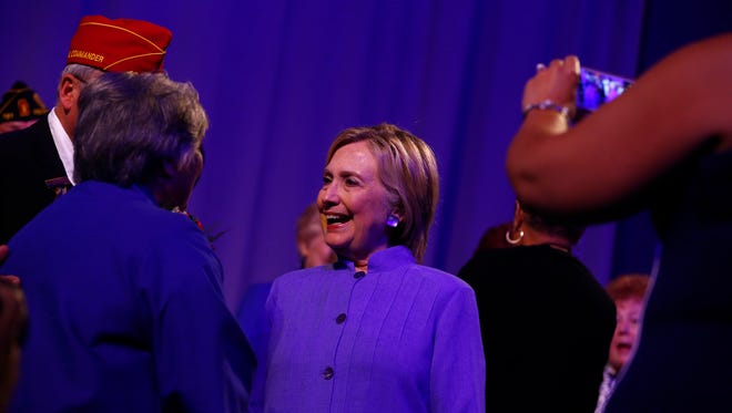 Hillary Clinton greets attendees at the American Legion Convention on Aug. 31, 2016, in Cincinnati.